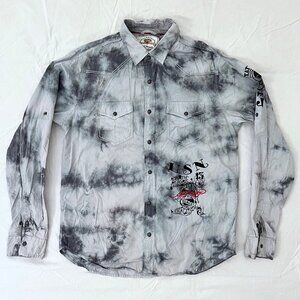 Ed Hardy Men’s Vintage Y2K Snap Button-Up Shirt, Tie Dye, Size Medium
